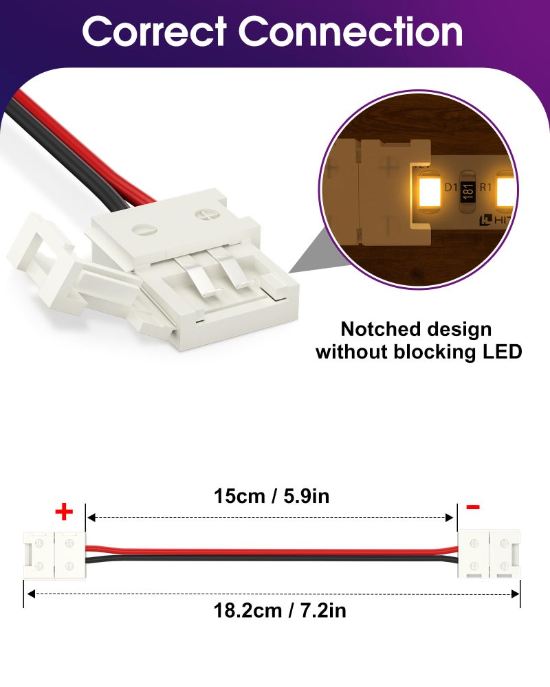 HitLights LED Light Strip Connector, 8mm Single Color 3528-6 Inch Any Angle Strip to Strip, 4 Pack - Image 2